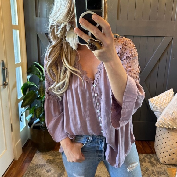 New Boho Lilac Purple Lace Festival Button Front Blouse Top Shirt - Picture 10 of 12